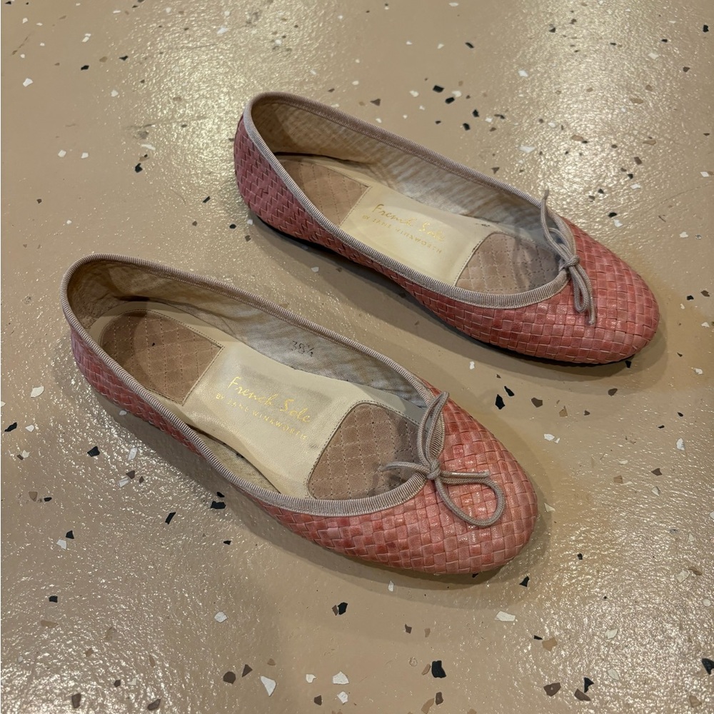 French Sole leather woven ballet flats